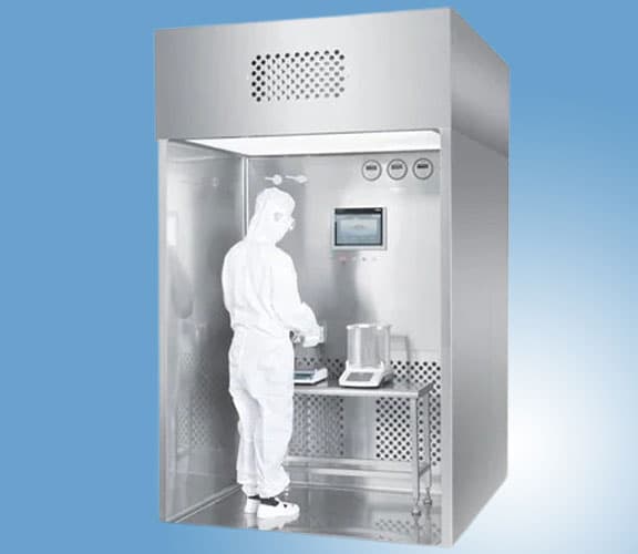 Stainless steel powder dispensing booth with downflow airflow